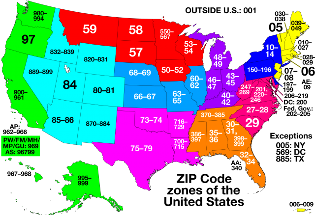 Zip Codes districts in the US